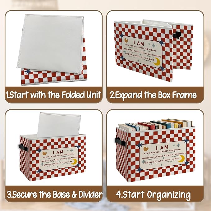 Red Checkered Christian Foldable Storage Bins Box - Image 4