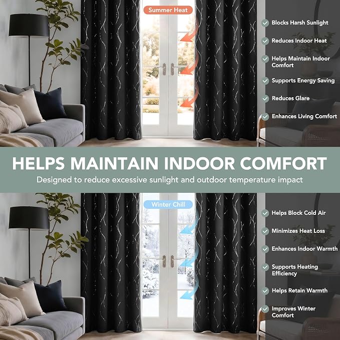 Deconovo 100% Blackout Living Room Curtains 95 Inches Long, Thermal Insulated - Image 7