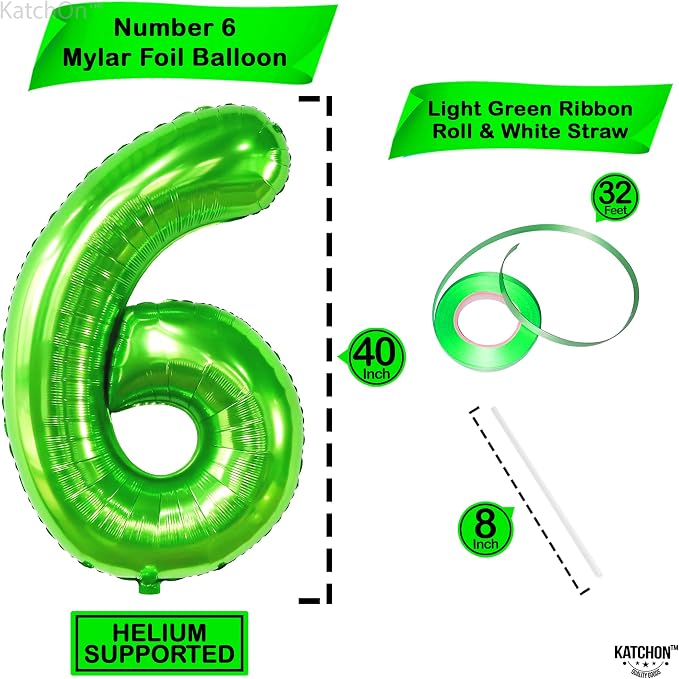 KatchOn, Giant Light Green Number 6 Balloon, 40 Inch | 6th Birthday Balloon | - Image 4