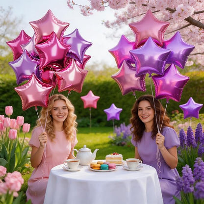 Purple Pink Star Foil Balloons Set, 18 Inch 12 Pcs Lavender Pink Pentagram - Image 5