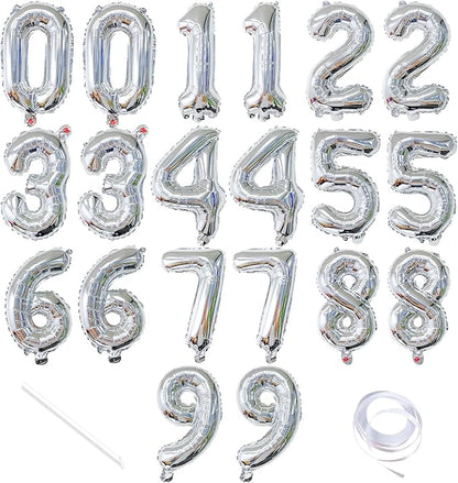 20 Pieces 2 Sets of 16 Inch Silver Number 0-9 Balloons – Foil Mylar Balloons by Tedercle