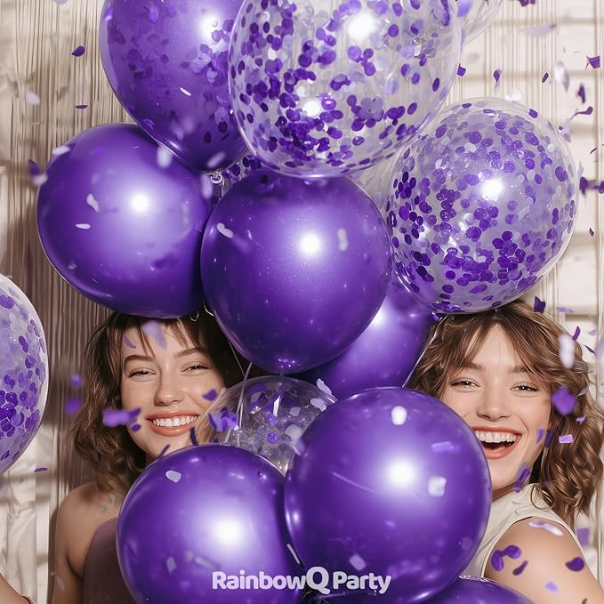 RainbowQ Metallic Purple Balloons 55Pcs 12 Inch Confetti Helium | Chrome Purple - Image 4
