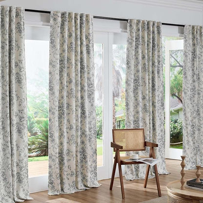jinchan Grey Floral Linen Blackout Curtains Lined 90 Inch Back Tab 2 Panels | - Image 7
