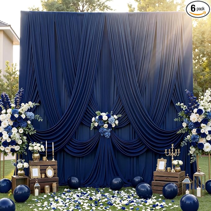 30ft×12ft Wrinkle Free Navy Blue Backdrop Curtain by ENJOYYOURPARTY