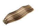 SURNEL Real Hair Extensions Clip in Human Hair 14 Inch Chocolate Brown and Caramel Blonde Clip in Hair Extensions 6pcs 100g(#4P27,14'')