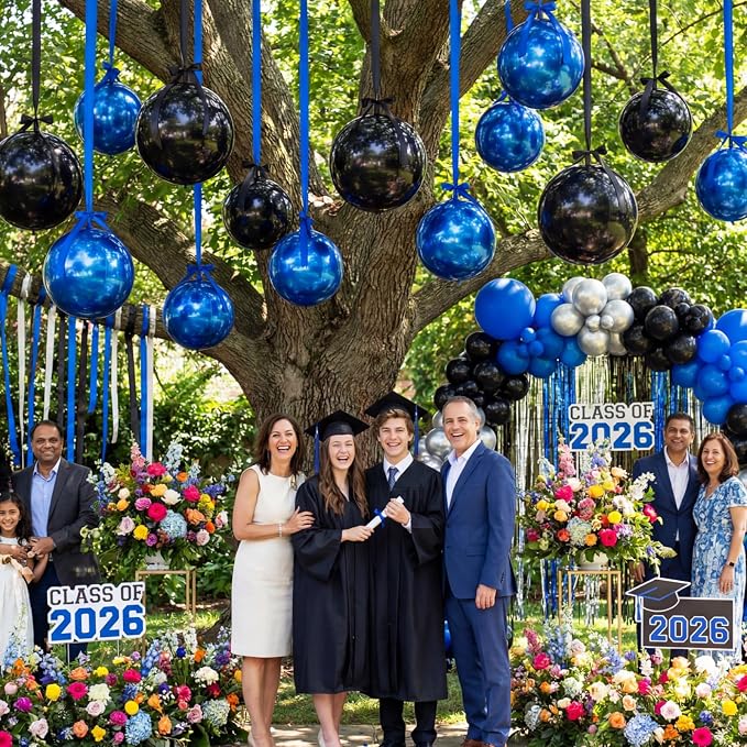 Jenaai 30 Set Graduation Round Foil Balloons Bulk 22 Inch 4d Black and Blue - Image 7
