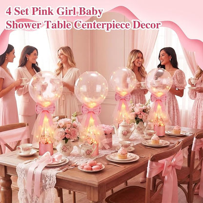 4 Set Pink Bow Balloons Baby Shower Table Centerpiece Decor Coquette Pink Bow - Image 6