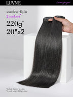 LUVME Yaki Straight Seamless 2 Pack 220g 14Pcs Clip in Hair Extensions Full Max with 16inch Natural Black 100% Real Soft Human Remy Human Hair Extensions