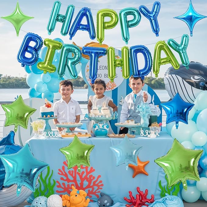 Happy Birthday Balloon Banner Blue Green, 16 Inch Mylar Foil Letter Balloons - Image 7