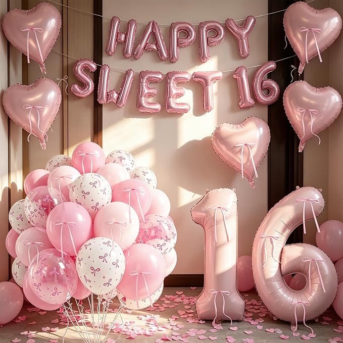 80Pcs Pink Happy Sweet 16th Birthday Decorations - Image 5