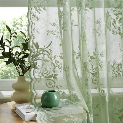 Sage Green Lace Curtains 80 Inches Long Country Rustic Floral Sheer Curtains by SEEKRIGHTHomeDecor