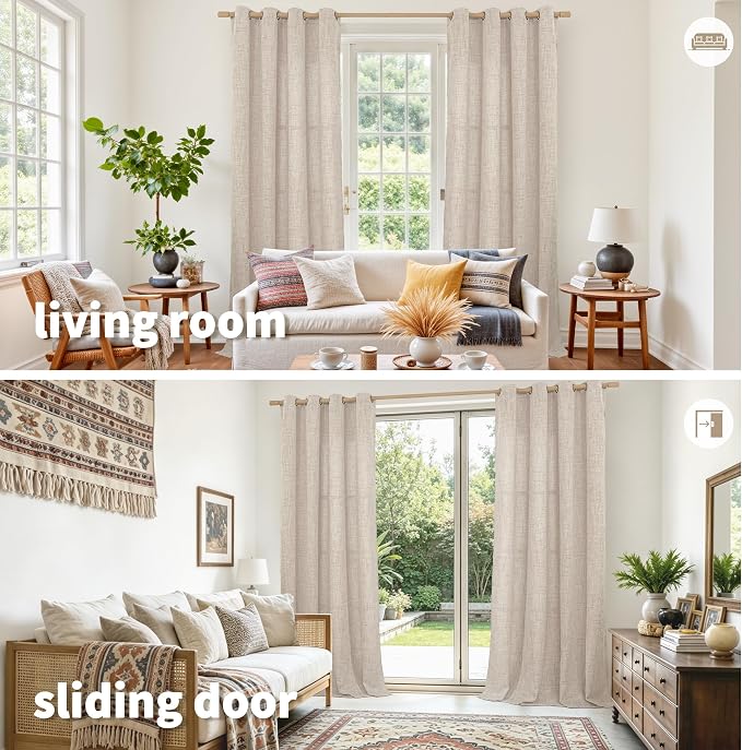 YoungsTex Curtains 90 Inch Length, Linen Light Filtering Drapes Grommet | - Image 2