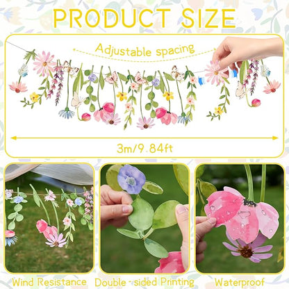 Wildflower Party Decorations Butterfly Flower Banner Butterfly Garland 9ft | - Image 2
