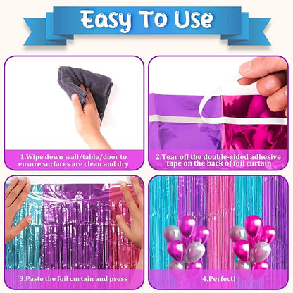Voircoloria Blue Purple Pink Fringe Backdrop Curtains, 2 Pack | Tinsel Streamers - Image 4