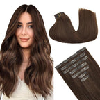 GOO GOO Clip in Hair Extensions Real Human Hair, Remy Human Hair Extensions Clip ins for Women, Natural Human Hair, 24inch 160g 7Pcs, 4A Chocolate Brown