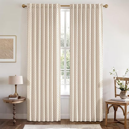 MIULEE Patterned Farmhouse Linen Curtains, Back Tab - Image 2