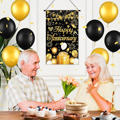 Anniversary Party Decorations Black Gold Happy Anniversary Door Banner Sign - Image 6