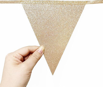 Champagne Gold Beige White Party Pennant Banner Flag Hanging Glitter Paper - Image 6