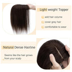SEGO Hair Toppers for Women Human Hair With Thinning Hair, 7 * 13CM Silk Base 100% Real Human Hair Clip in Top Wiglet Hairpieces -10 Inch No Bangs Dark Brown