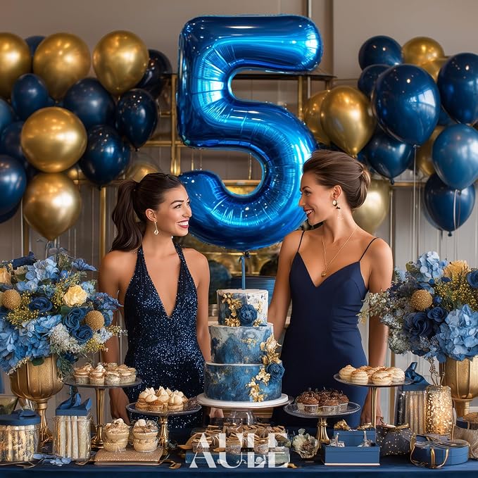 AULE 40 Inch 5 Blue Balloon Number Foil 0-9 Birthday Big Numbers | Birthday - Image 2