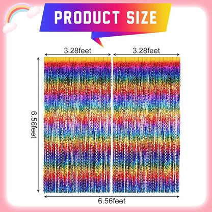 2 Pack Colorful Wavy Foil Fringe Curtain Backdrop, 3.3 X 6.6 Ft Rainbow Wavy - Image 2