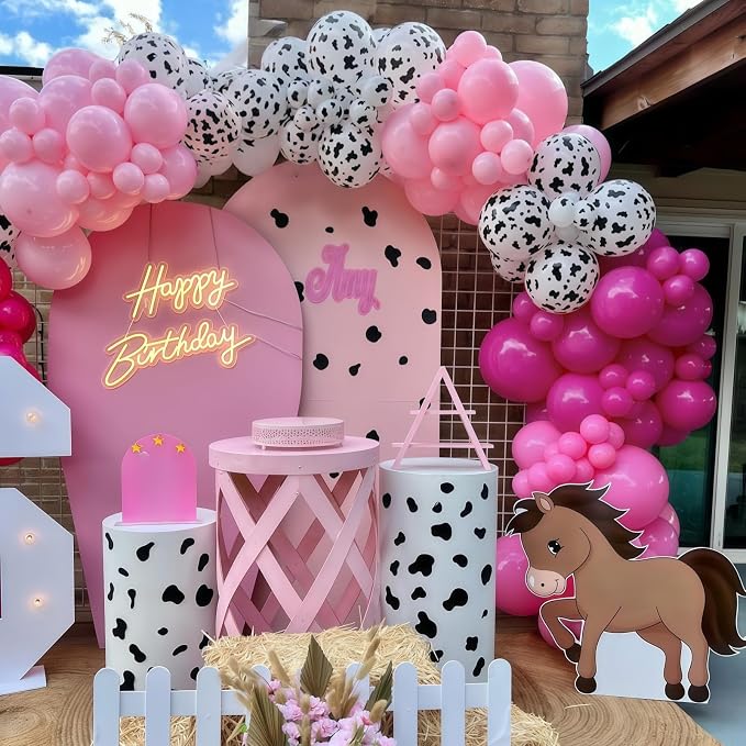 Cowgirl Balloons, 12 Inch Hot Pink Pastel Pink White Cow Print Balloon - Image 4