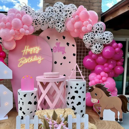 Cowgirl Balloons, 12 Inch Hot Pink Pastel Pink White Cow Print Balloon - Image 4