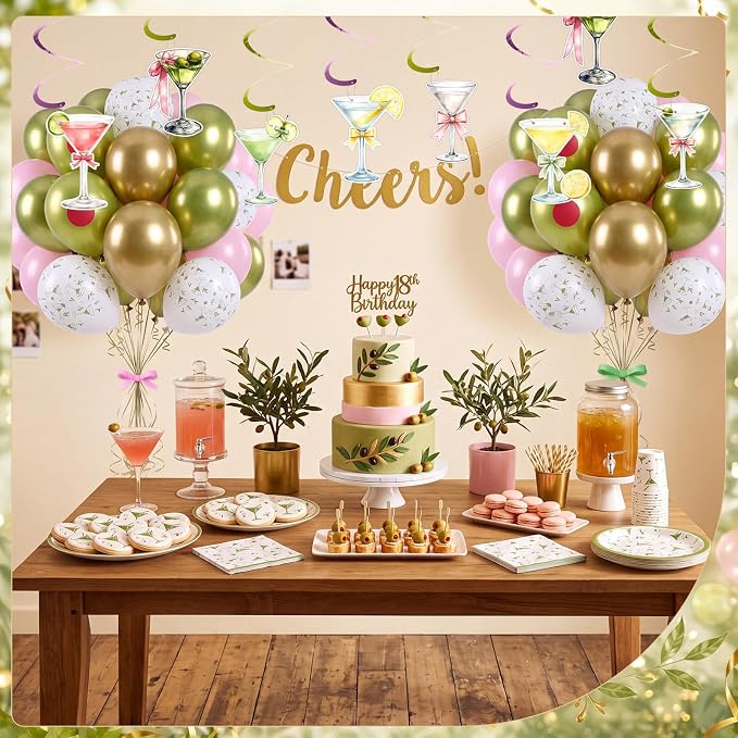 Gejoy 62 Pcs Martini Birthday Decoration Olive Martini Hanigng Swirl Decor - Image 4