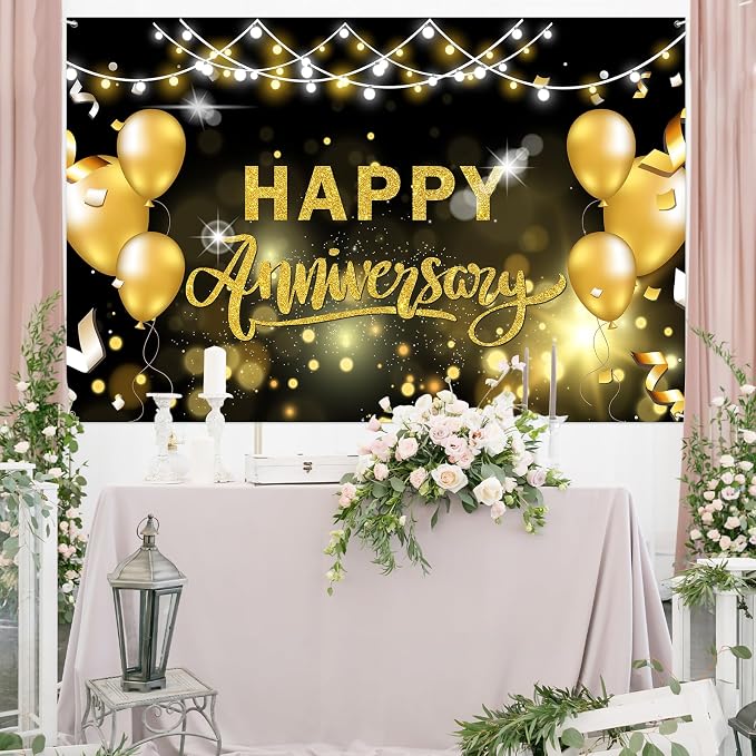 WeBenison Happy Anniversary Backdrop Wedding Anniversary Photography Background - Image 4