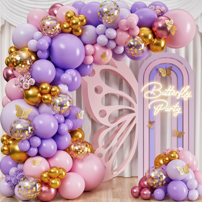 ALL-IN-1 Pink and Purple Balloon Arch Kit & Garland by SherylDecor