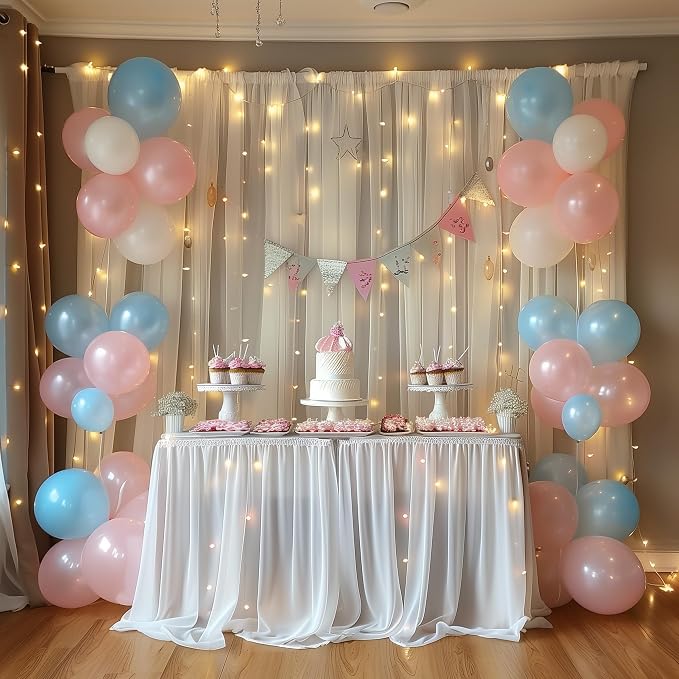 Tulle Backdrop Curtains with Lights Sheer Ivory Curtain Backdrop 20x8ft | Tulle - Image 8