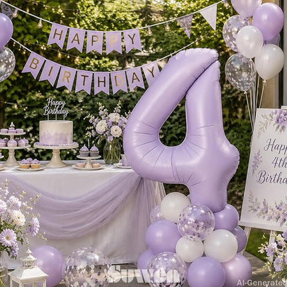 SUWEN 40 Inch Light Purple Lavender Big 4 Balloon Number Foil Helium 0-9 | 4th - Image 3