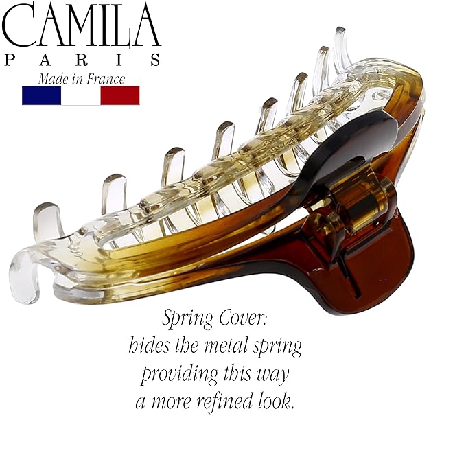 Camila Paris CP2380 French Hair Clip for Women, Medium Narrow, Brown / Cristal, Girls Hair Claw Clips Jaw Fashion Durable Styling Hair Accessories for Women, Strong Hold No Slip Grip, Made in France