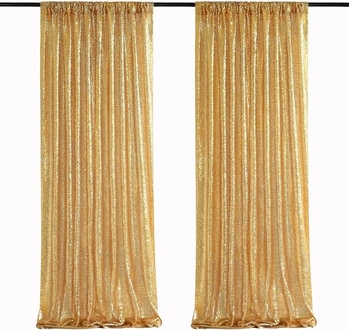 Gold Sequin Backdrop Curtain Panels Stage 2 Pieces 2FTx8FT Sheer Gold Curtains by SoarDream