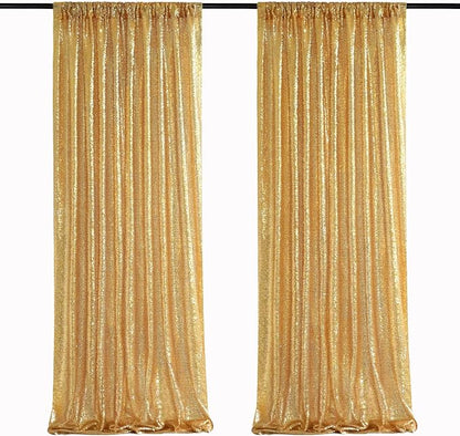 Gold Sequin Backdrop Curtain Panels Stage 2 Pieces 2FTx8FT Sheer Gold Curtains by SoarDream