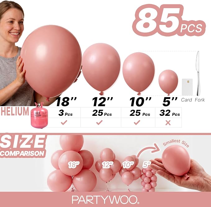 PartyWoo Dusty Pink Balloons 85pcs Dusty Rose Boho Netural Pink Color | - Image 6