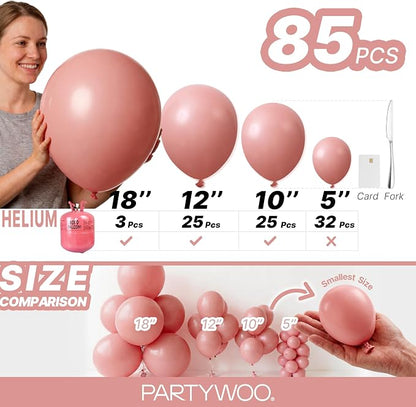 PartyWoo Dusty Pink Balloons 85pcs Dusty Rose Boho Netural Pink Color | - Image 6