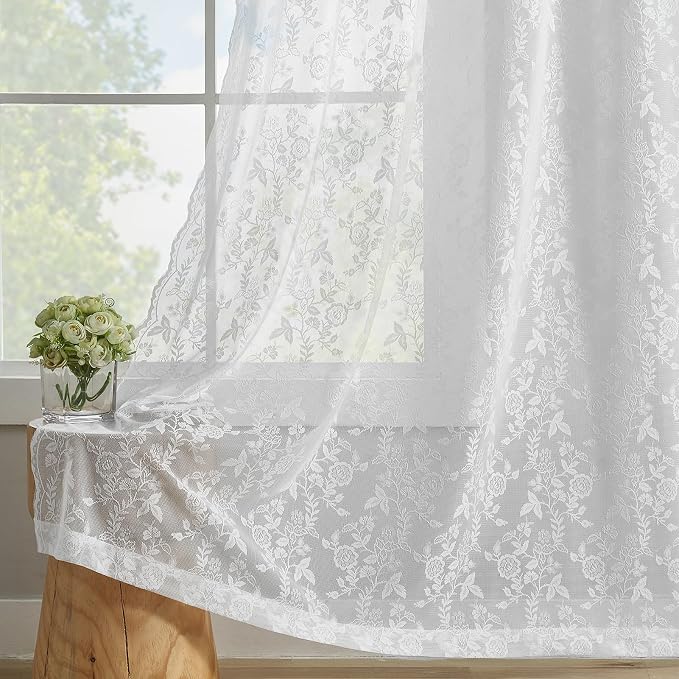 FINECITY White Floral Lace Curtains - Image 7