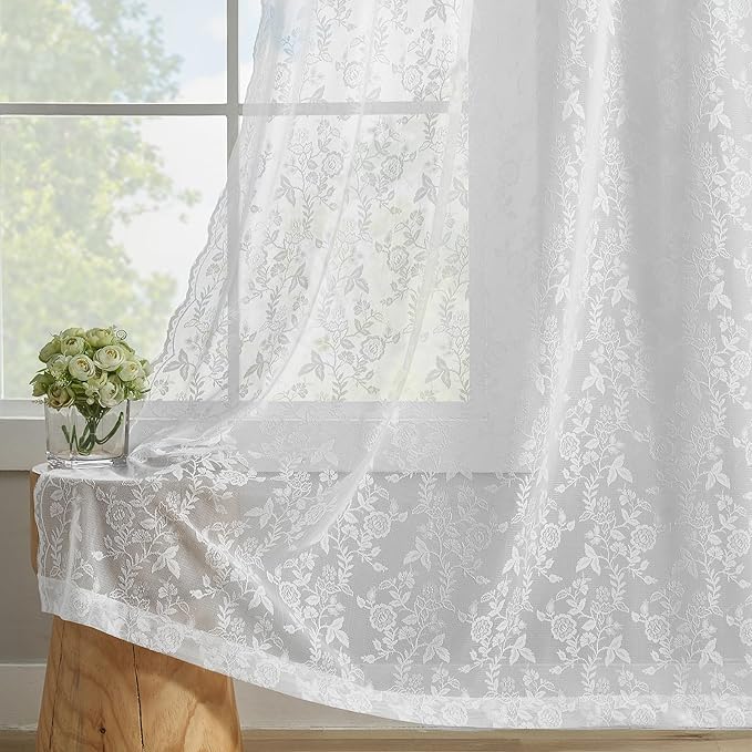 FINECITY White Floral Lace Curtains - Image 6