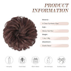 FESHFEN Messy Bun Hair Piece - Elastic Wavy Curly Hair Bun Scrunchies Extensions Synthetic Chignon Hairpieces for Women Girls, Dark Auburn 1.5 oz