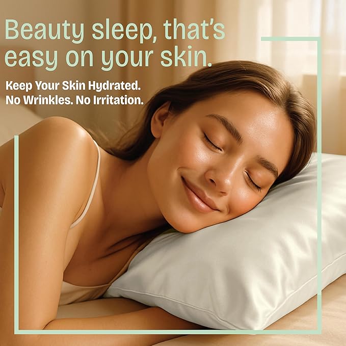 BLISSFORD Satin Pillowcase with Zipper, for Hair and Skin Care, Feels Soft and Cool Like a Silk Pillowcase, Satin Pillow Cases 2 Pack, Slik Pillow Cover, Ivory - Queen Size, Set of 2