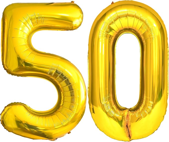 FIROMI 50 Number Balloons Gold Big Foil Mylar 50th Balloon Numbers 40-inch | by Firomi