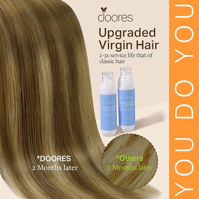 DOORES Human Hair Extensions, Medium Brown Highlighted Dirty Blonde 150g 9pcs 14 Inch, Remy Natural Clip in Extensions