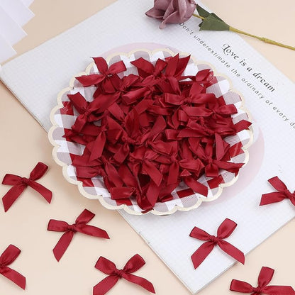 Wine Red Mini Bows 1.57" 100PCS Small Satin Ribbon Bows - Image 3
