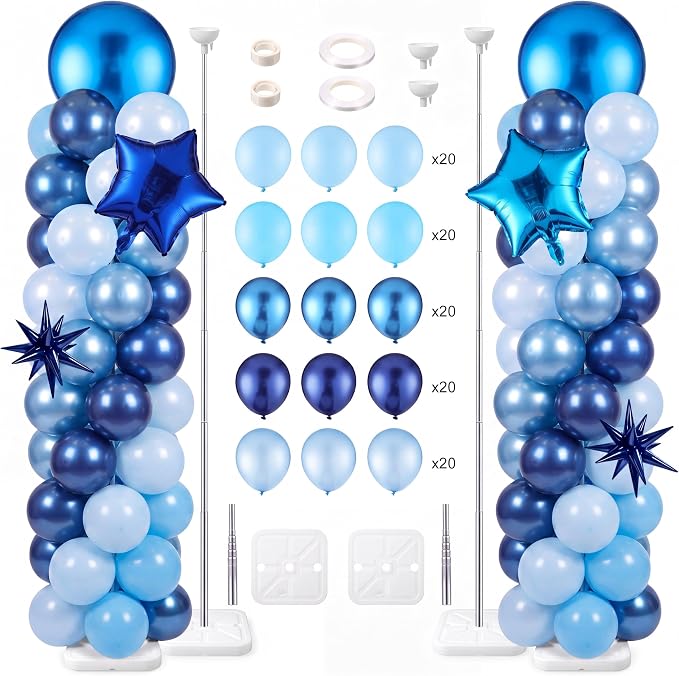 Skylety 2 Sets Blue Balloon Column Stand Kit Adjustable Metallic Blue Balloon by Skylety
