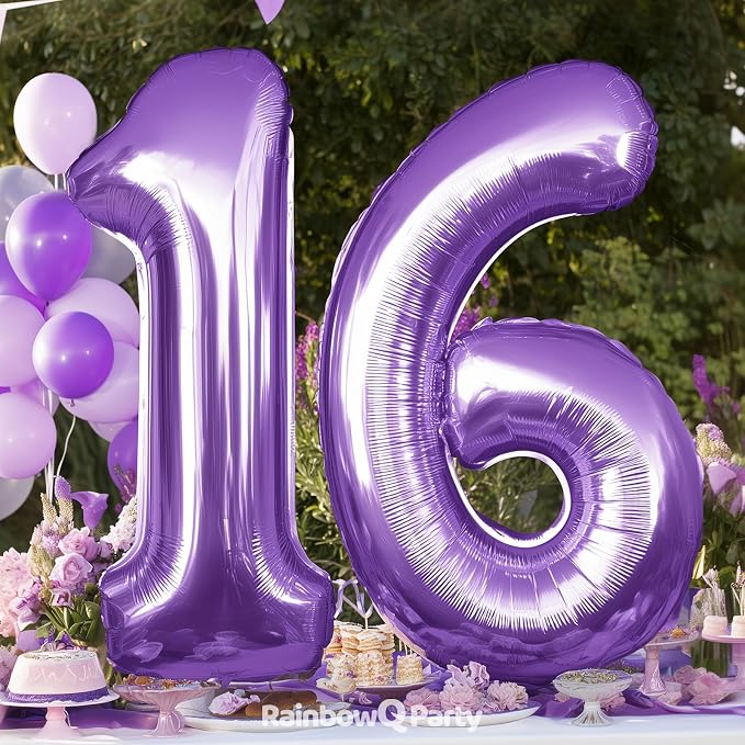 RainbowQ Purple 6 Balloon Number 40 Inch 0-40 Foil Large Balloons | Big Mylar 6 - Image 8