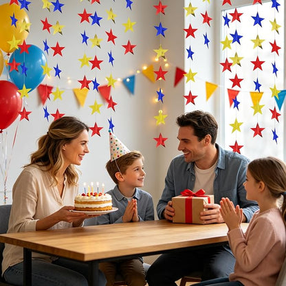 BEISHIDA 6Pcs Blue Gold and Red Star Garland Decor Twinkle Paper Star Banner - Image 5