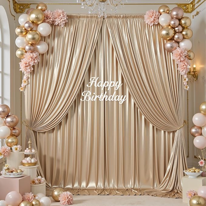 gogoparti 10x12FT Champagne Sequin Backdrop Curtain-2 Panels of 5x12FT - Image 7