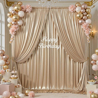 gogoparti 10x12FT Champagne Sequin Backdrop Curtain-2 Panels of 5x12FT - Image 7
