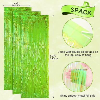 Voircoloria Iridescent Green Fringe Backdrop Curtains, 3 Pack | Tinsel Streamers - Image 3